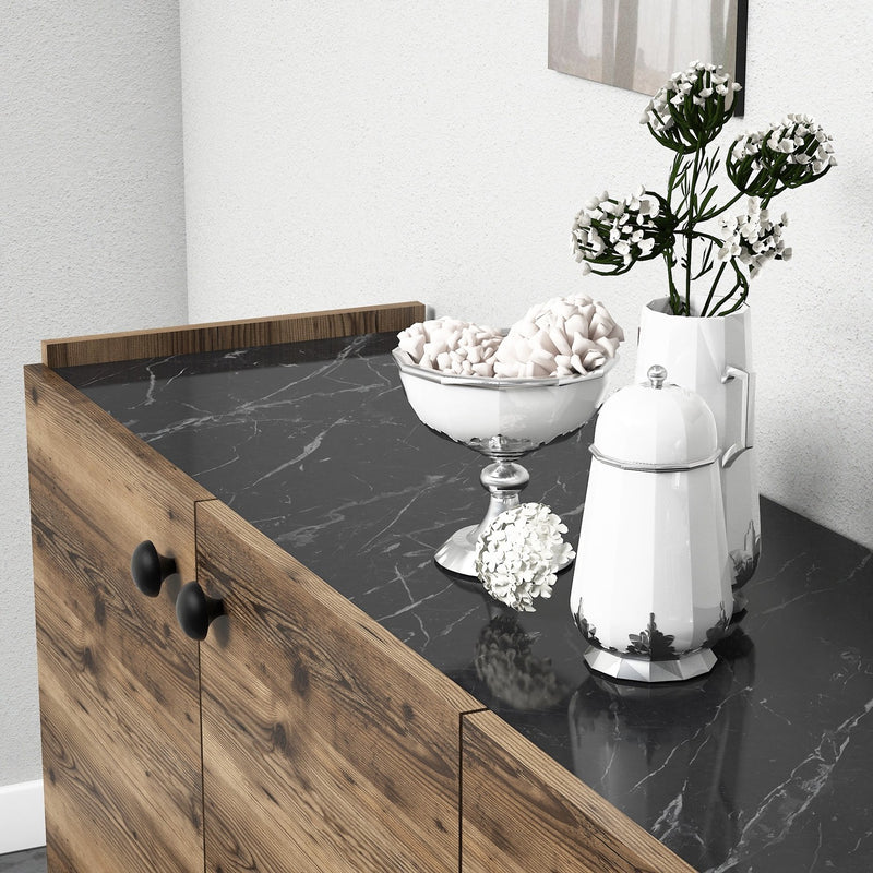 Madia design 4 ante per living noce e marmo nero cm 182x41x82h