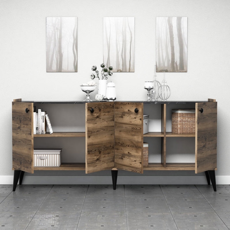 Madia design 4 ante per living noce e marmo nero cm 182x41x82h
