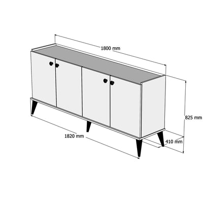 Madia design 4 ante per living noce e marmo nero cm 182x41x82h