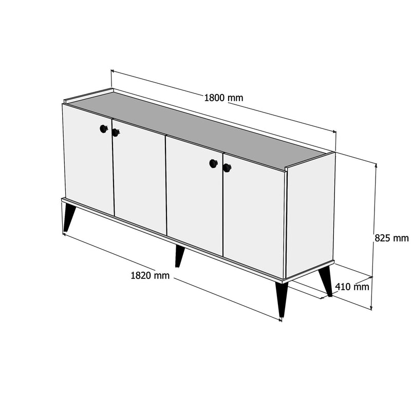 Madia design 4 ante per living noce e marmo nero cm 182x41x82h