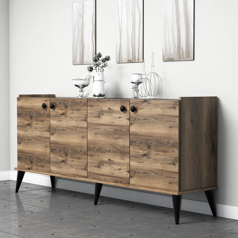 Madia design 4 ante per living noce e marmo nero cm 182x41x82h