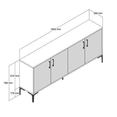 Madia in legno 4 ante struttura noce frontali bianco cm 160x35x78h