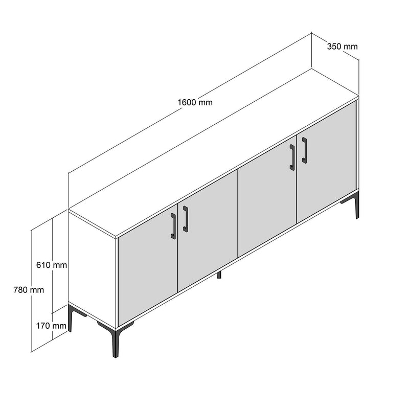 Madia in legno 4 ante struttura noce frontali bianco cm 160x35x78h