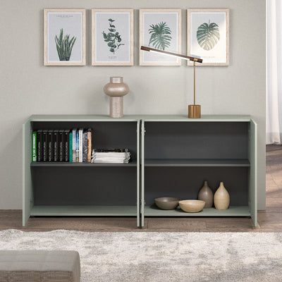 Madia moderna design minimal 4 ante colore verde salvia laccato opaco cm 180x38x79h