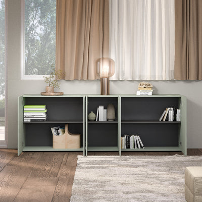 Madia 5 ante moderna semplice colore verde salvia laccato opaco cm 225x38x79h