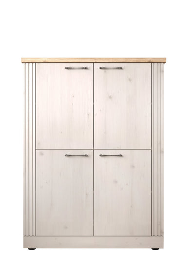 Talex - Madia alta stile country 4 ante colore meringa con top a contrasto cm 118x44x160h