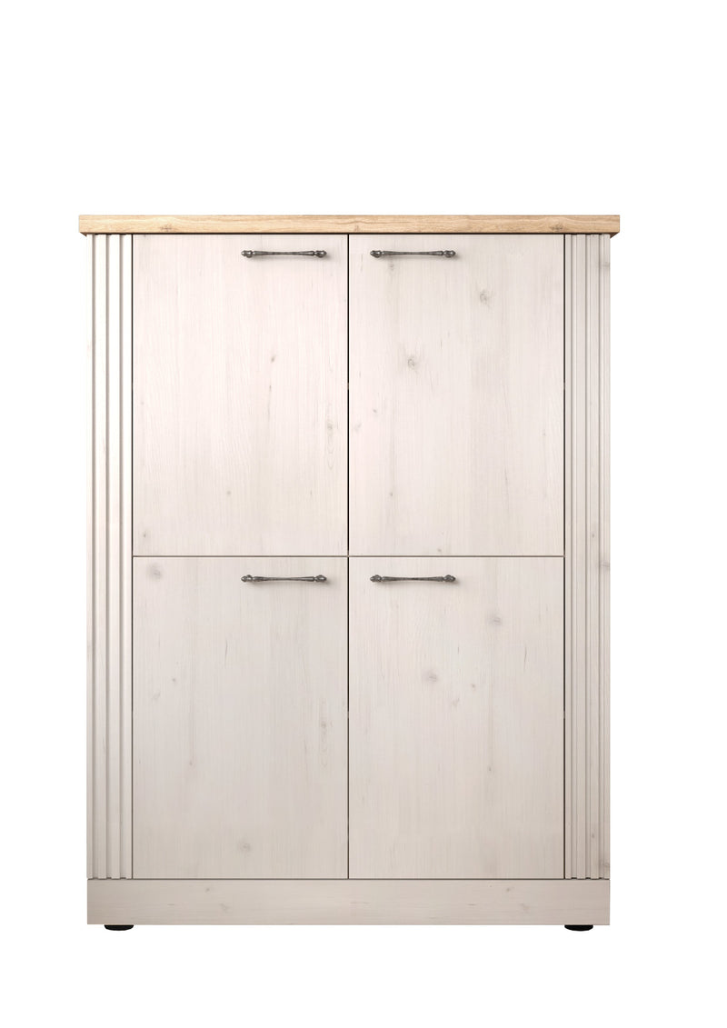 Talex - Madia alta stile country 4 ante colore meringa con top a contrasto cm 118x44x160h