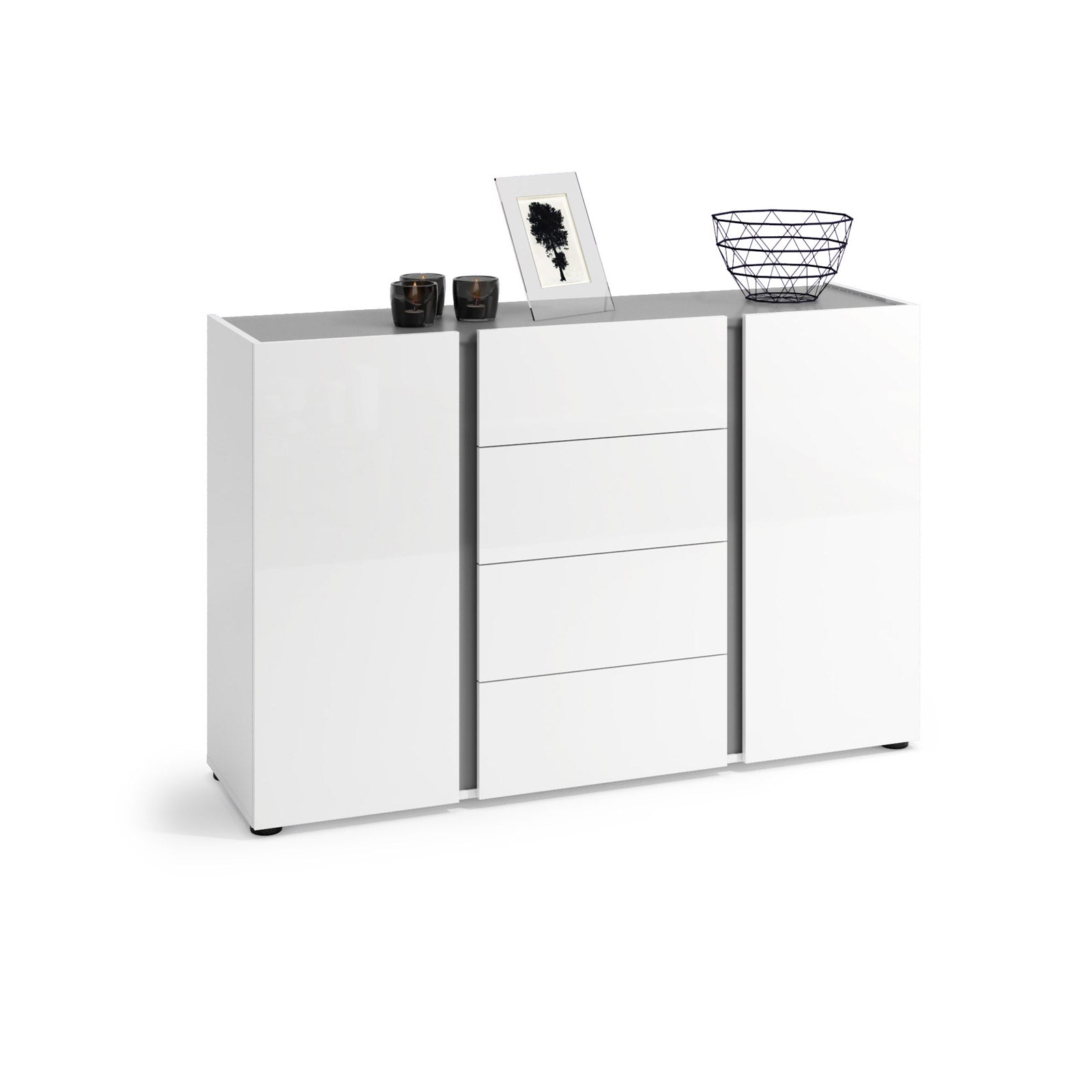 Madia credenza moderna 2 ante 4 cassetti bianco e antracite – Colly Shop