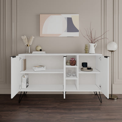 Madia moderna a 3 ante in legno color bianco design ingresso 7 vani cm 142x36x83h