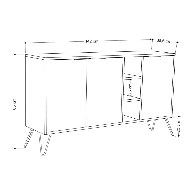 Madia moderna a 3 ante in legno color bianco design ingresso 7 vani cm 142x36x83h