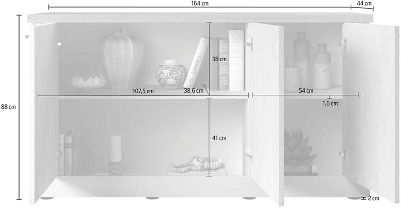 Gelsin - Madia credenza country 3 ante maniglie invecchiate cm 164x44x88h
