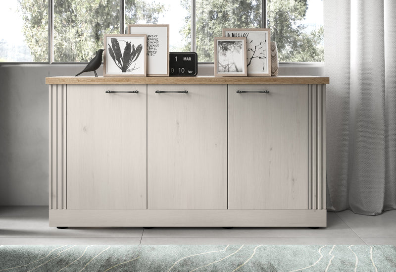 Gelsin - Madia credenza country 3 ante maniglie invecchiate cm 164x44x88h