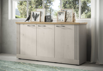 Gelsin - Madia credenza country 3 ante maniglie invecchiate cm 164x44x88h