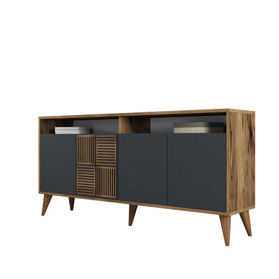 Mobile soggiorno 4 ante in legno noce e antracite con decorazione cm 160x35x78h