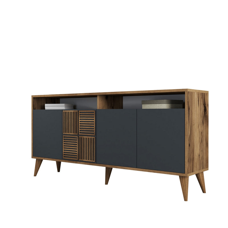 Mobile soggiorno 4 ante in legno noce e antracite con decorazione cm 160x35x78h