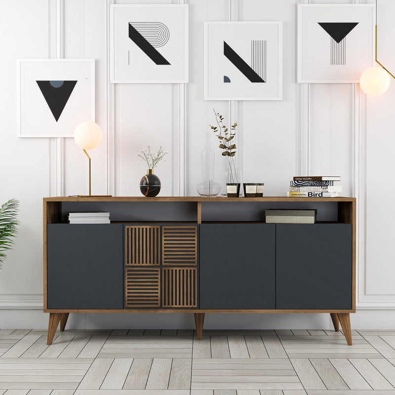 madia moderna cm 160 con 4 ante in legno noce e antracite