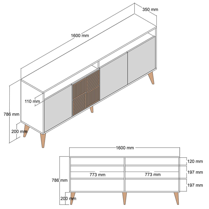 Mobile soggiorno 4 ante in legno noce e antracite con decorazione cm 160x35x78h