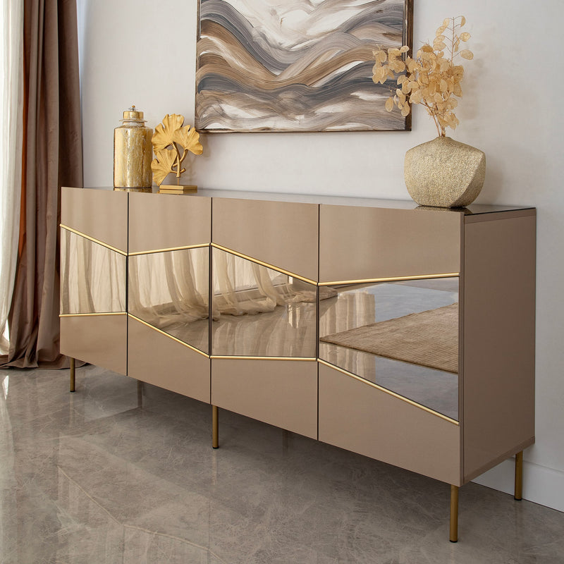 Madia design elegante colore bronzo 4 ante con inserto oro e specchio cm 180x40x80h