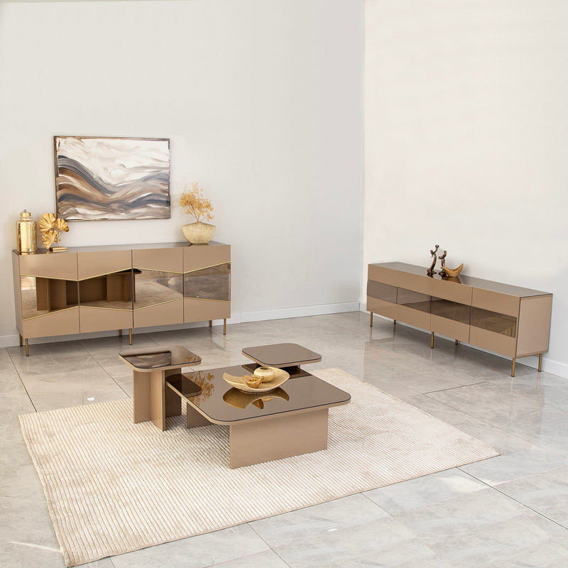 Madia design elegante colore bronzo 4 ante con inserto oro e specchio cm 180x40x80h