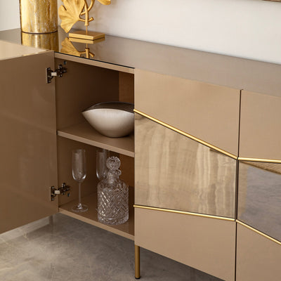 Madia design elegante colore bronzo 4 ante con inserto oro e specchio cm 180x40x80h