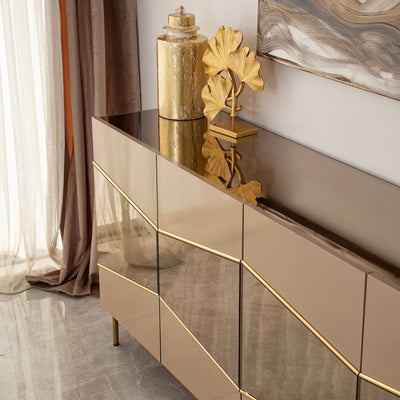 Madia design elegante colore bronzo 4 ante con inserto oro e specchio cm 180x40x80h