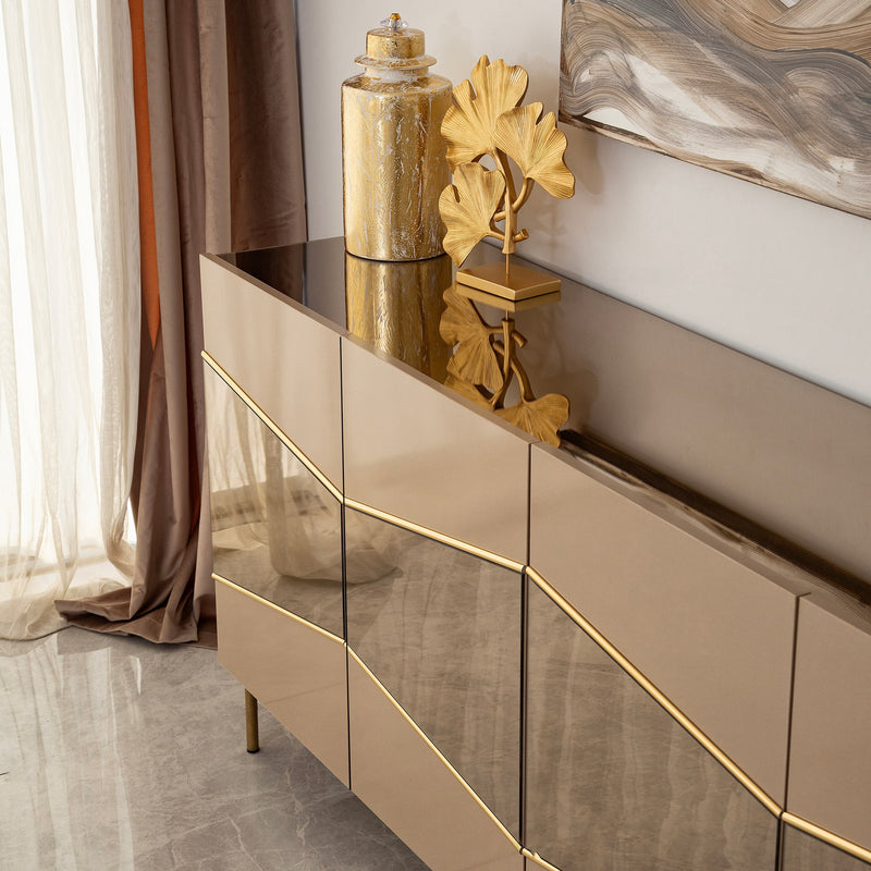 Madia design elegante colore bronzo 4 ante con inserto oro e specchio cm 180x40x80h