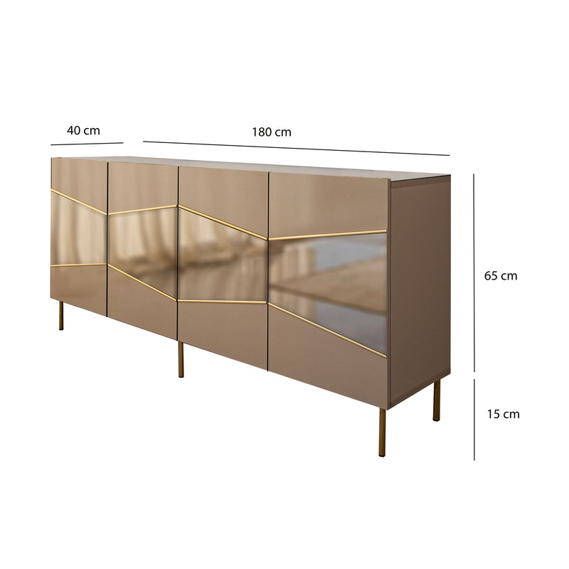 Madia design elegante colore bronzo 4 ante con inserto oro e specchio cm 180x40x80h