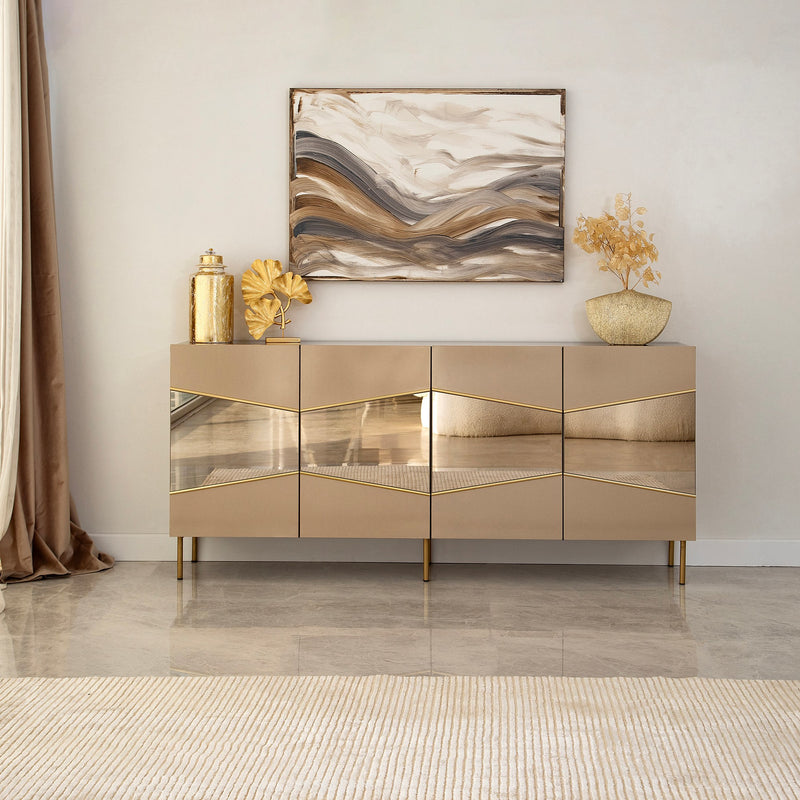 Madia design elegante colore bronzo 4 ante con inserto oro e specchio cm 180x40x80h
