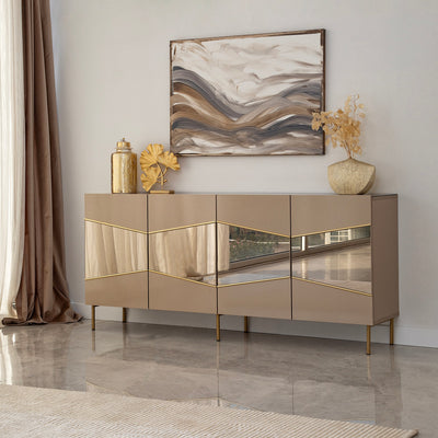 Madia design elegante colore bronzo 4 ante con inserto oro e specchio cm 180x40x80h