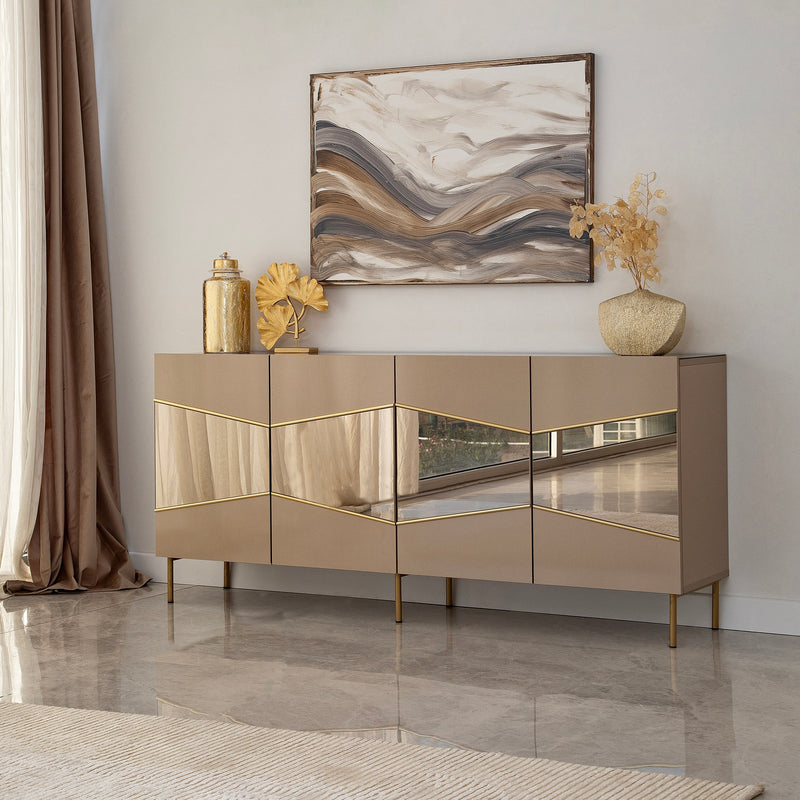 Madia design elegante colore bronzo 4 ante con inserto oro e specchio cm 180x40x80h