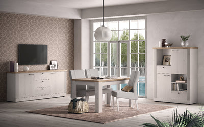 Tellim - Madia credenza country colore meringa e rovere con ante e cassetti cm 211x44x88h
