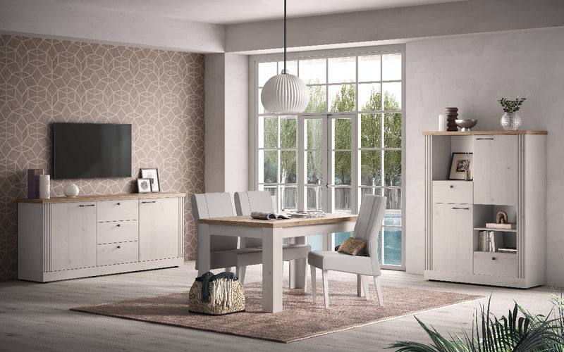 Tellim - Madia credenza country colore meringa e rovere con ante e cassetti cm 211x44x88h