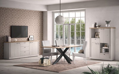 Tellim - Madia credenza country colore meringa e rovere con ante e cassetti cm 211x44x88h
