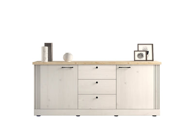Tellim - Madia credenza country colore meringa e rovere con ante e cassetti cm 211x44x88h