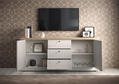 Tellim - Madia credenza country colore meringa e rovere con ante e cassetti cm 211x44x88h