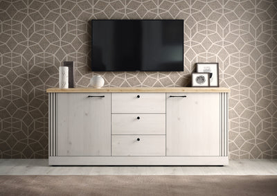 Tellim - Madia credenza country colore meringa e rovere con ante e cassetti cm 211x44x88h