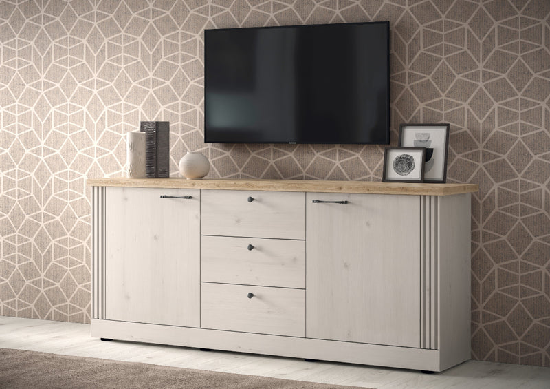 Tellim - Madia credenza country colore meringa e rovere con ante e cassetti cm 211x44x88h