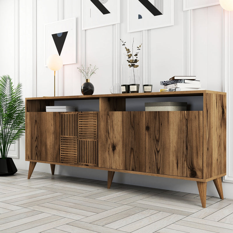 Madia soggiorno moderna 4 ante e 2 vani in legno finitura noce cm 180x35x78h