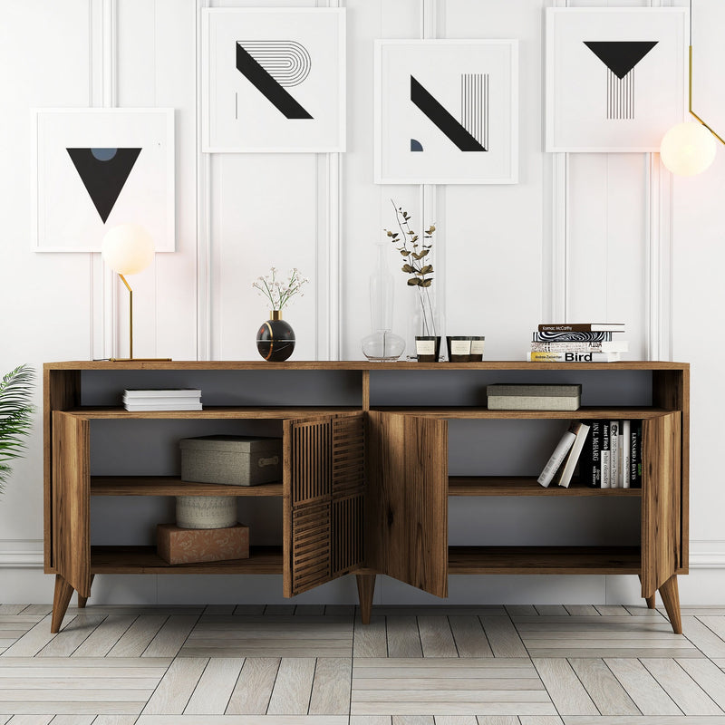 Madia soggiorno moderna 4 ante e 2 vani in legno finitura noce cm 180x35x78h