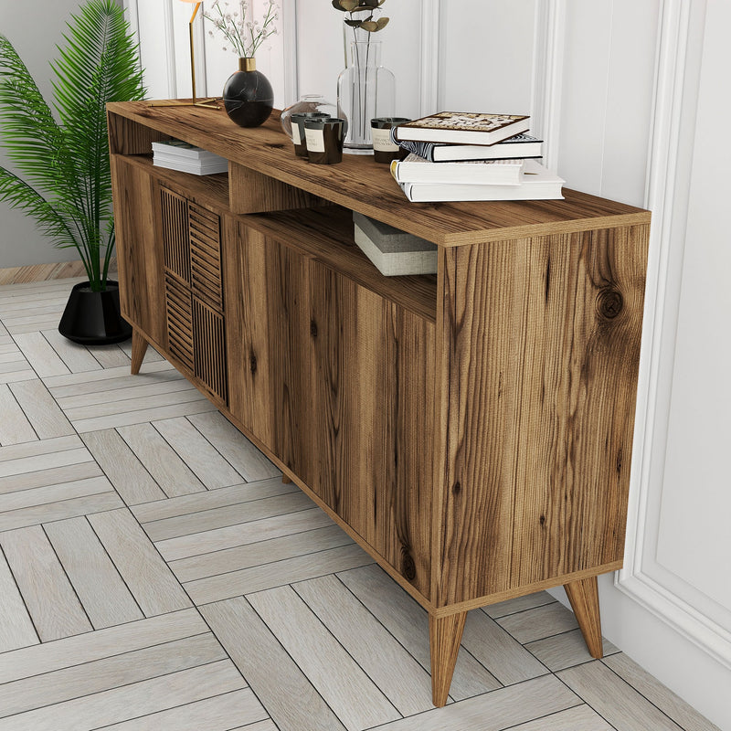 Madia soggiorno moderna 4 ante e 2 vani in legno finitura noce cm 180x35x78h