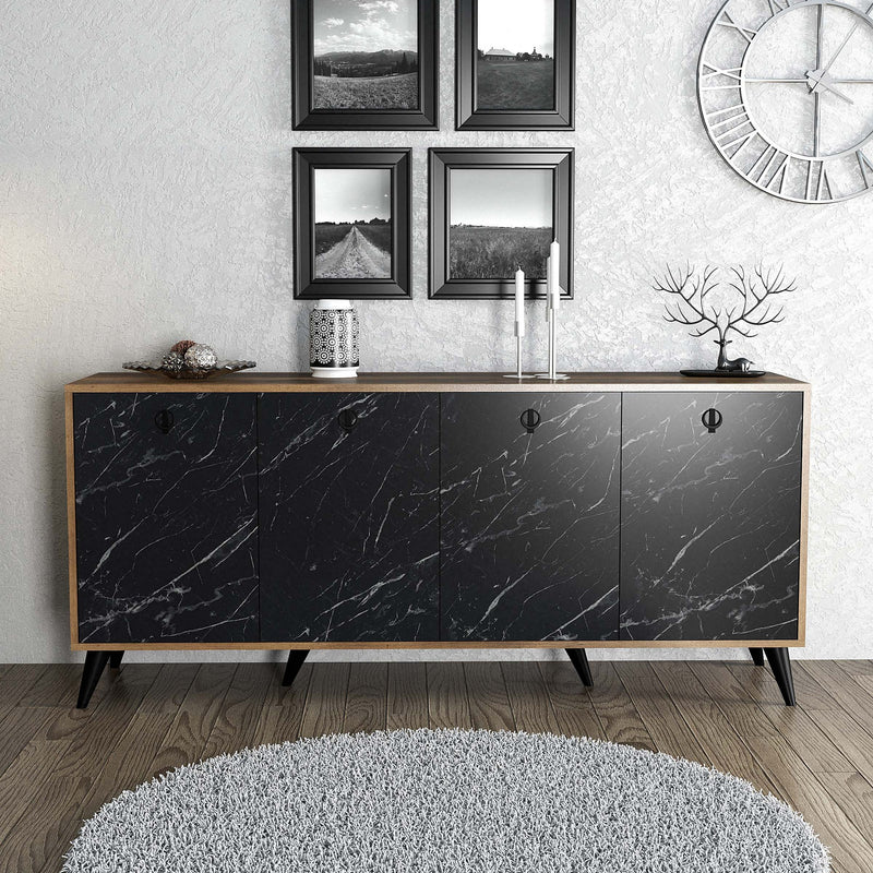 madia 4 ante moderna in legno noce frontali finitura marmo nero