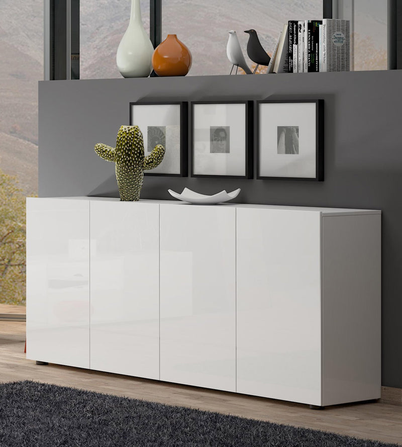 madia design 4 ante in legno bianco lucido per soggiorno
