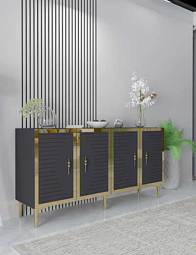 Madia moderna elegante stile glamour 4 ante con dettagli oro cm 150x32x75h - vari colori