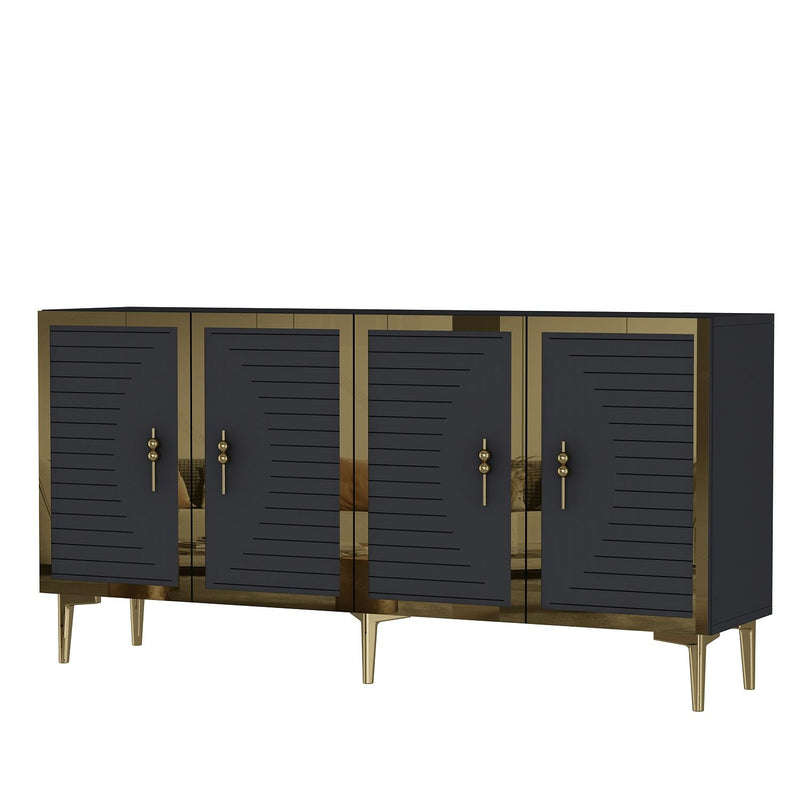 Madia moderna elegante stile glamour 4 ante con dettagli oro cm 150x32x75h - vari colori