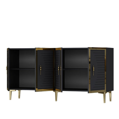 Madia moderna elegante stile glamour 4 ante con dettagli oro cm 150x32x75h - vari colori