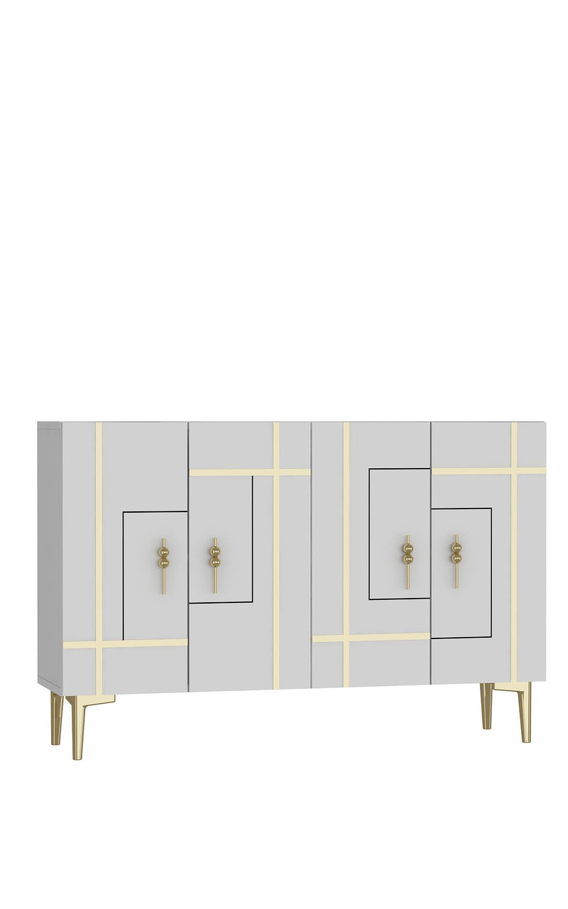 Madia moderna bianca con profili e piedini in oro 4 ante cm 120x30x80h