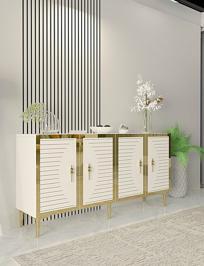 Madia moderna elegante stile glamour 4 ante con dettagli oro cm 150x32x75h - vari colori