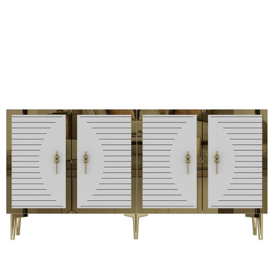 Madia moderna elegante stile glamour 4 ante con dettagli oro cm 150x32x75h - vari colori