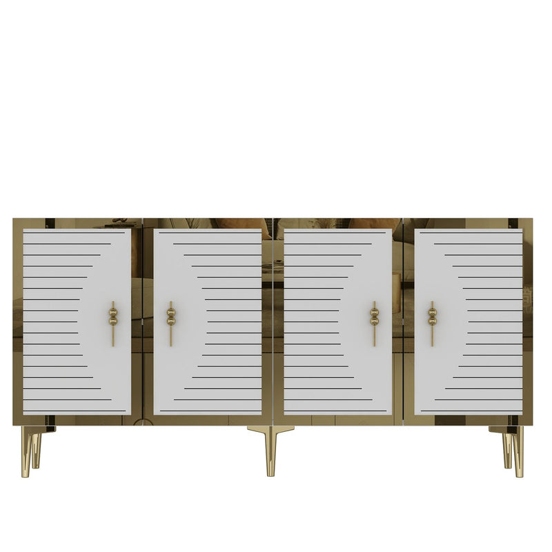 Madia moderna elegante stile glamour 4 ante con dettagli oro cm 150x32x75h - vari colori
