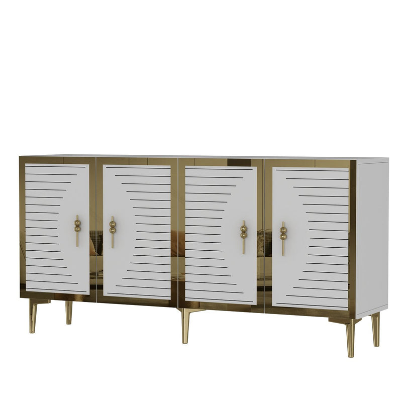 Madia moderna elegante stile glamour 4 ante con dettagli oro cm 150x32x75h - vari colori
